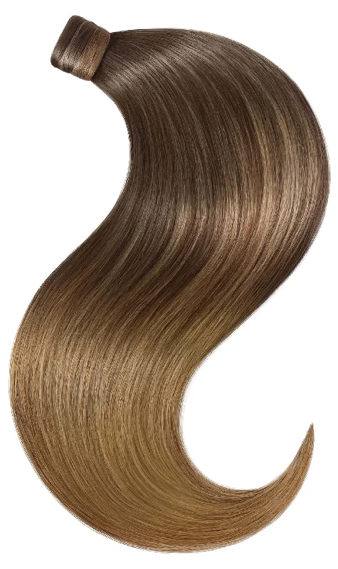 Low - profile ponytails for a sophisticated and understated stylePONYTAIL LUXURY EXTENSIONS Sombre Chocolate Roast Brown & Hellbraunkaramell