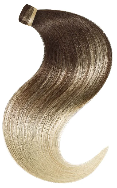 Human hair ponytails with a natural shine for a luxurious lookPONYTAIL LUXURY EXTENSIONS Sombre Chocolate Roast Brown & Pearl Blond