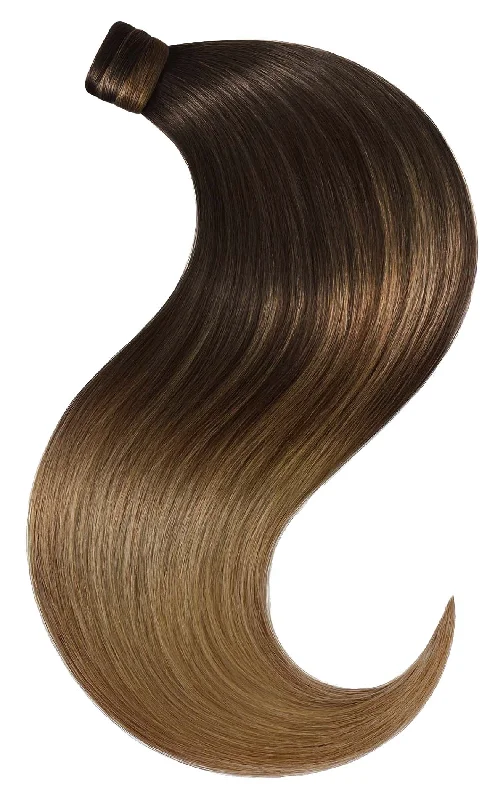 Synthetic ponytails with heat - resistant fibers for easy stylingPONYTAIL LUXURY EXTENSIONS Sombre-Balayages Jet Black & Salty Caramel