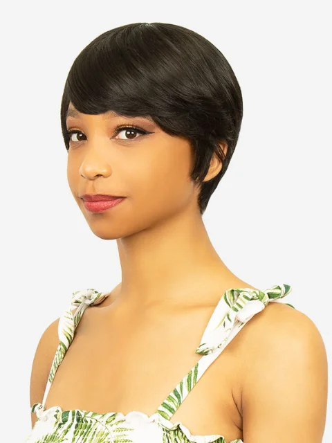 Heat - resistant short wig for easy styling with hot toolsR&B Collection Black Swan Blended Human Hair Wig - SWAN 10