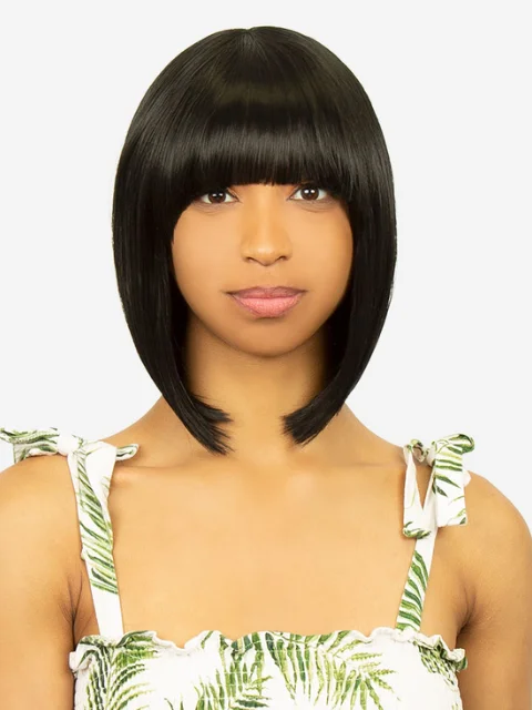 Short wig with a blunt bob cut for a modern and sleek styleR&B Collection Black Swan Blended Human Hair Wig - SWAN 9