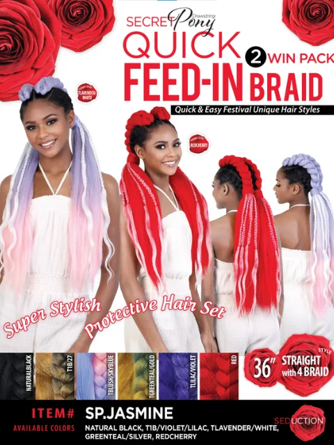 Braid & Plait Hair Extensions with a Pre - Twisted Design for Easy InstallationSeduction Secret Pony 2WIN Pack Quick Feed-In Braid - SP.JASMINE