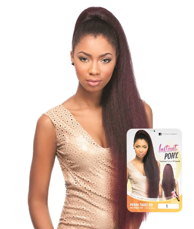 Ponytails with a pre - attached bow for a cute and girly lookSensationnel Instant Pony - Natural Perm Yaki 30"