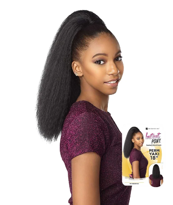 Ponytails with a side - swept bang for a flattering and stylish lookSensationnel Instant Pony - Perm Yaki 18"