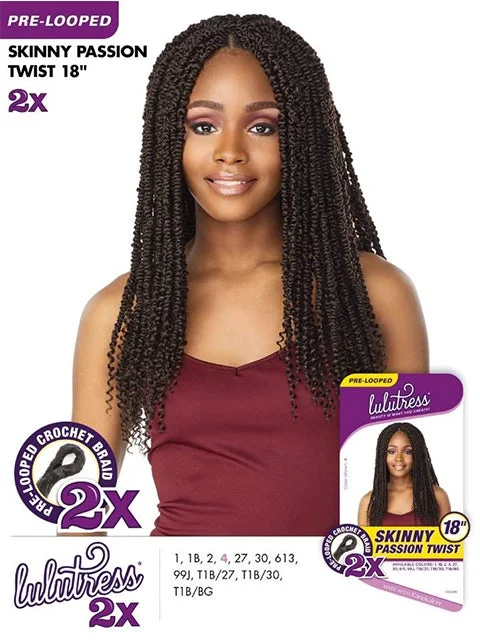 Box Braid & Plait Hair Extensions in a Jet - Black Color for a Classic AppearanceSensationnel Lulutress 2X SKINNY PASSION TWIST Crochet Braid 18