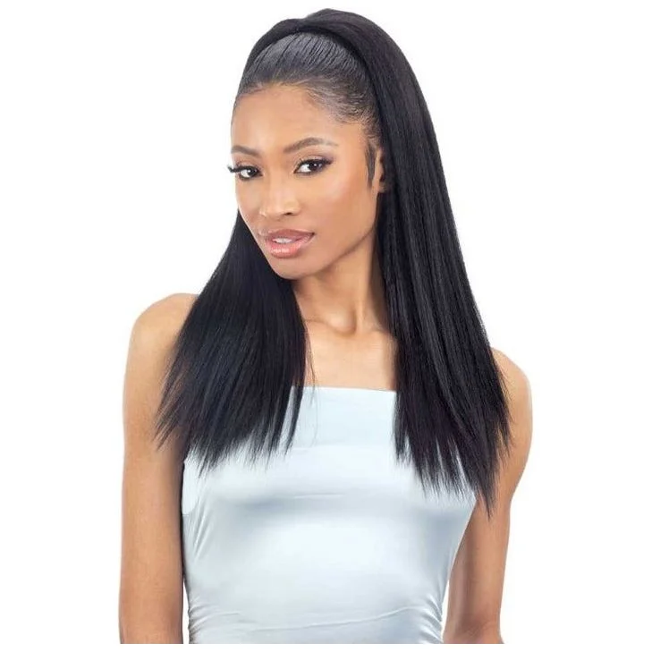 Curly ponytails with tight ringlets for a playful and feminine vibeShake-N-Go Natural Me Synthetic Drawstring Ponytail - Natural Straight