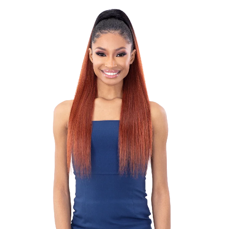 Ponytails with a side - swept bang for a flattering and stylish lookShake-N-Go Organique Synthetic Drawstring Ponytail - Yaky Straight 28"