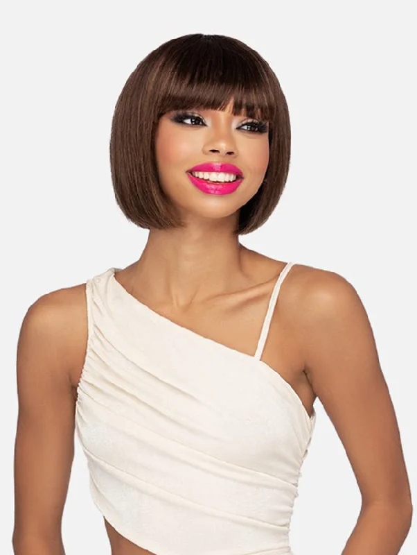 Short wig with a side - swept bang for a sophisticated and flattering styleVivica A Fox 100% Human Hair Pure Comfort Cap Wig - DEO