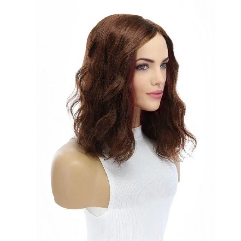 Adjustable - cap short wig for a customized and comfortable fit14" Emerald Silk Top Topper Auburn Wavy