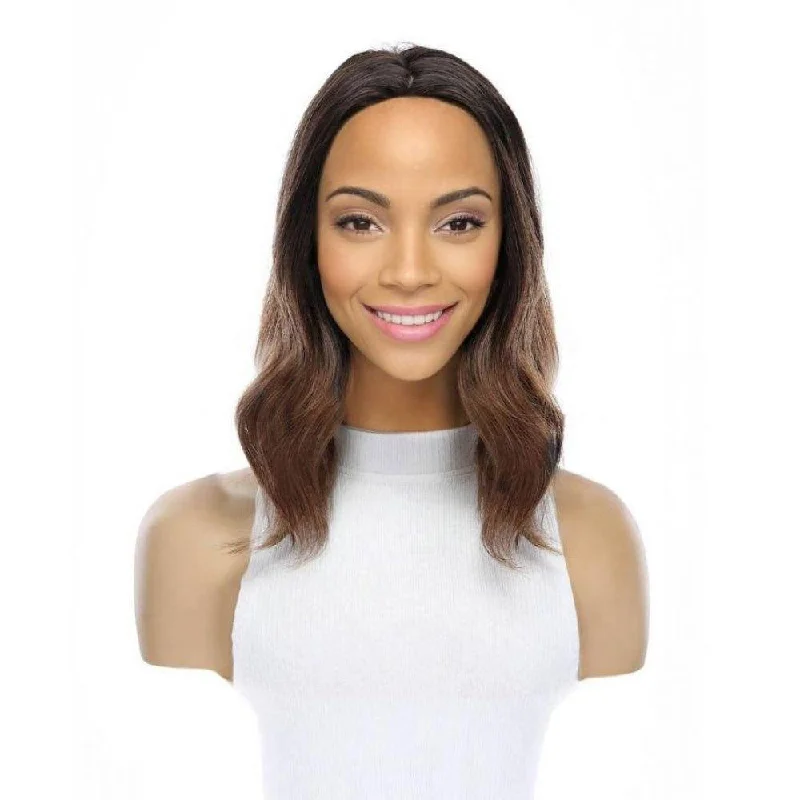 Lace - front short wig for a seamless and realistic hairline14" Emerald Silk Top Topper Dark Brown Ombre