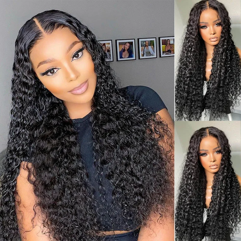 Medium - length wig with a side - part for a more flattering lookWater Wave Wig 13x4 HD Lace Front Wig Pre Plucked Wet and Wavy Human Hair Wigs