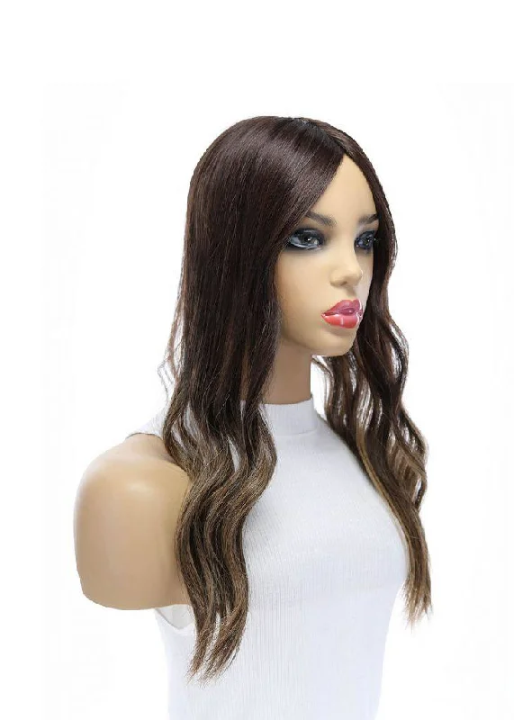 Medium - length wig with a silk - base cap for a comfortable and smooth feel20" Diamond Mono Top Topper Dark Brown Balayage