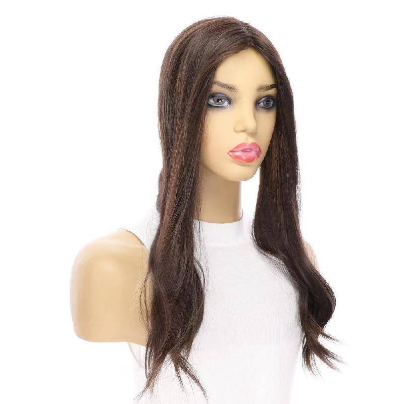 Medium - length wig with a 180 - density for a full and thick appearance20" Diamond Mono Top Topper Dark Brown