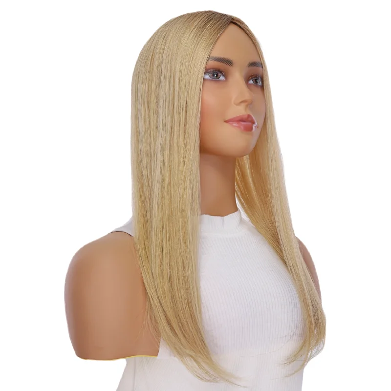 Medium - length wig with a wispy fringe for a soft and feminine look20" Diamond Mono Top Topper Golden Blonde