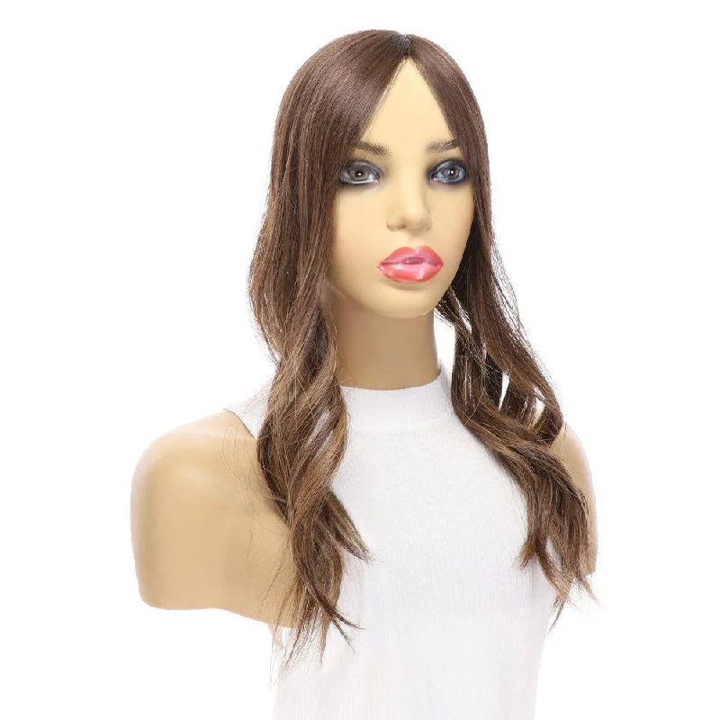 Adjustable - cap medium - length wig for a comfortable fit20" Diamond Mono Top Topper Medium Brown Balayage