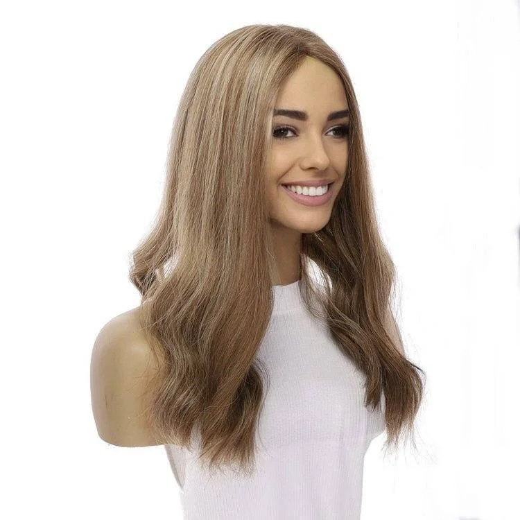 Medium - length wig with a straight texture for a sleek and modern look18" Emerald Silk Top Topper Medium Blonde