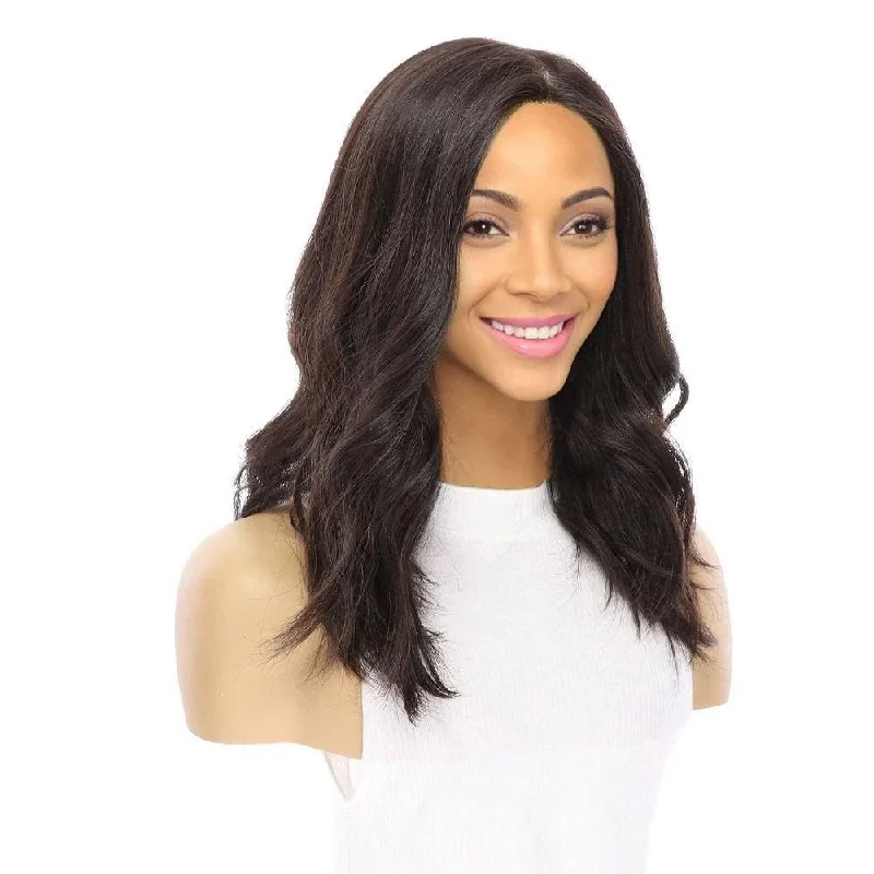 Medium - length wig with a silk - base cap for a comfortable and smooth feel18" Princess Silk Top Wig Soft Black