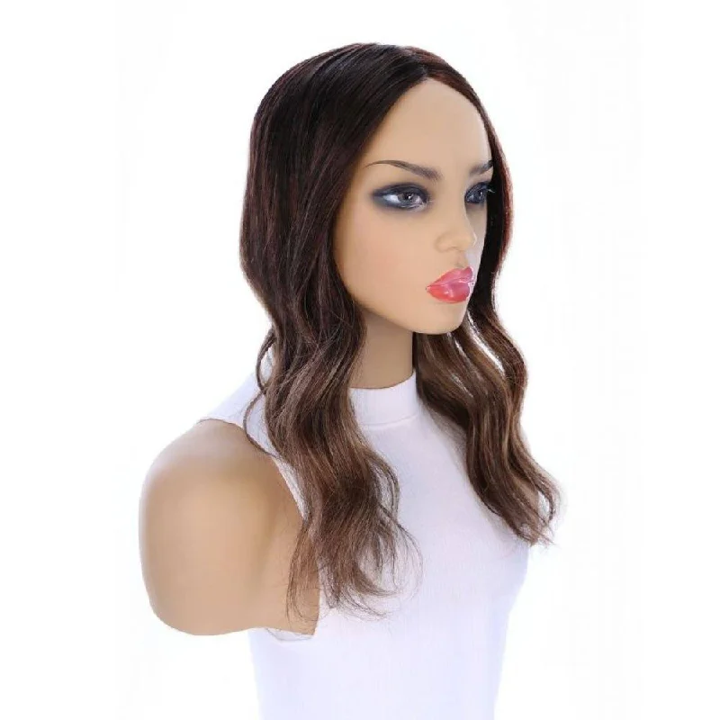 Medium - length wig with a side - swept bang for a sophisticated look18" Topaz Lace Top Topper Dark Brown Balayage