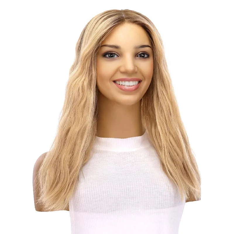 Medium - length wig with a middle - part for a classic and elegant style18" Princess Silk Top Wig Golden Blonde Wavy