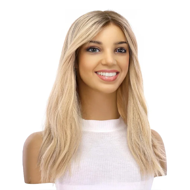 Medium - length wig with a 180 - density for a full and thick appearance18" Princess Silk Top Wig Platinum Blonde Wavy