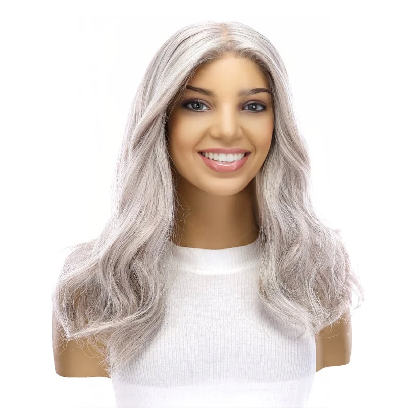 Medium - length wig with a curly texture for a bold and stylish choice18" Princess Silk Top Wig Snow Grey