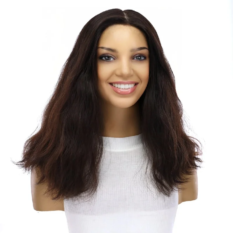 Medium - length wig with a curly texture for a bold and stylish choice18" Princess Silk Top Wig Soft Black Wavy