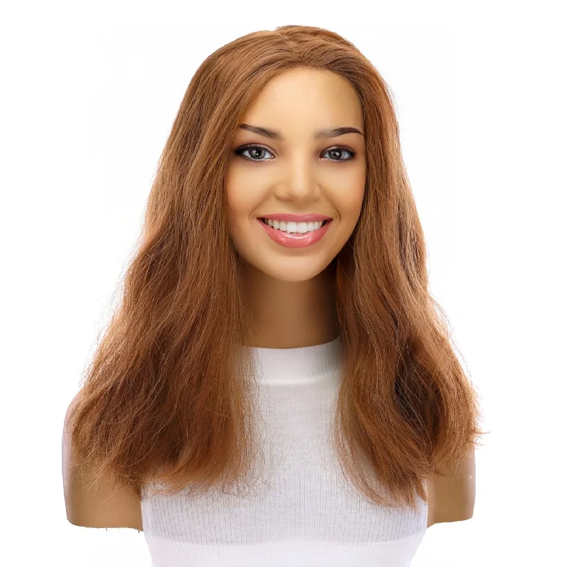 Medium - length wig with a middle - part for a classic and elegant style18" Princess Silk Top Wig Strawberry Blonde Wavy