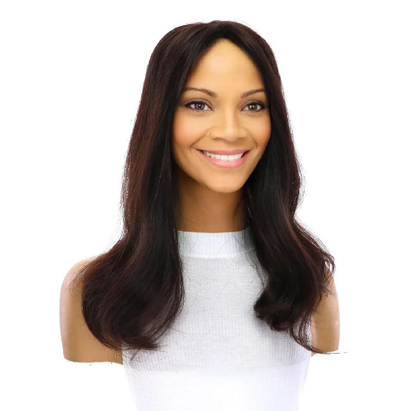 Medium - length wig with a pre - bleached knot for a natural - looking scalp18" Topaz Lace Top Topper #1B Black