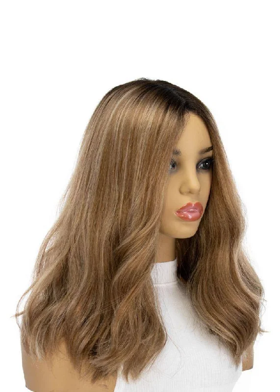 Medium - length wig with a heat - resistant formula for easy styling at home19" Nicole Silk Top Wig Medium Blonde w/ Rooting