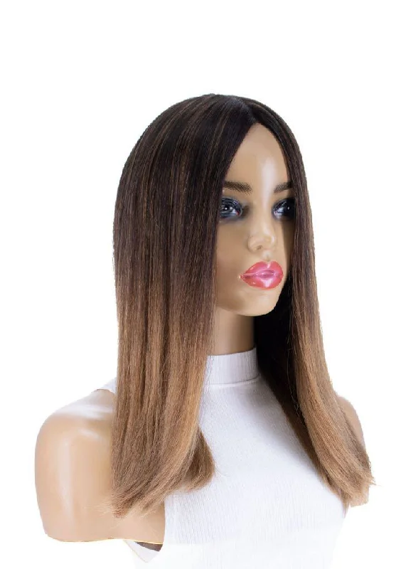 Medium - length wig with a platinum - blonde color for a bold and trendy look19" Nicole Silk Top Wig Medium Brown Ombre