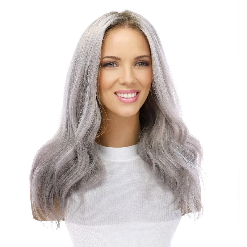 Medium - length wig with a wavy texture for a beachy and relaxed look19" Nicole Silk Top Wig Silver Smoke