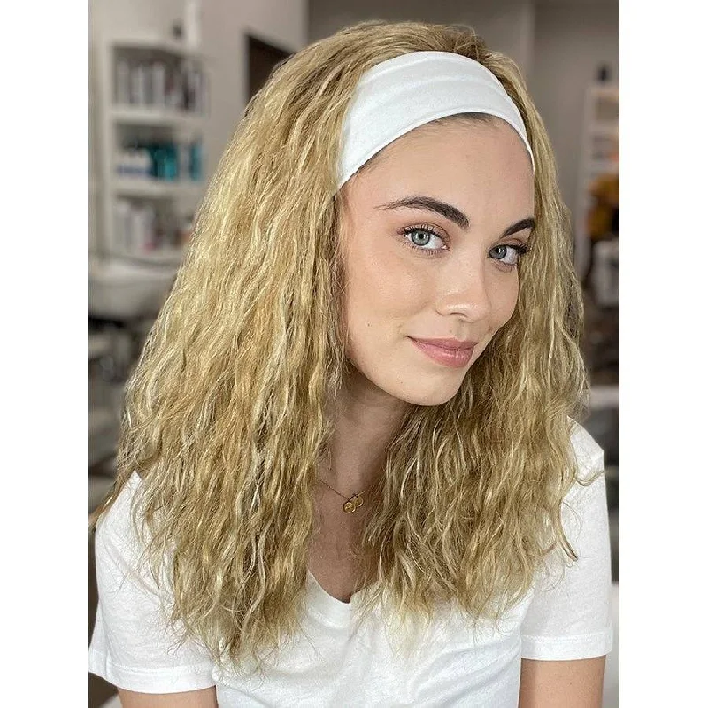 Medium - length wig with a pre - bleached knot for a natural - looking scalp20" 3/4 Bandfall Wig Golden Blonde Wavy