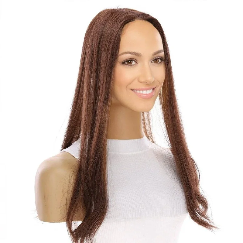 Medium - length wig with a middle - part for a classic and elegant style20" Diamond Mono Top Topper Auburn