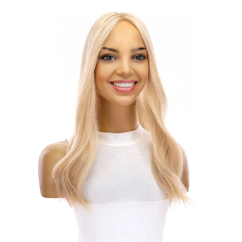 Medium - length wig with a pre - plucked hairline for a more natural look20" Diamond Mono Top Topper Platinum Blonde w/ No Rooting