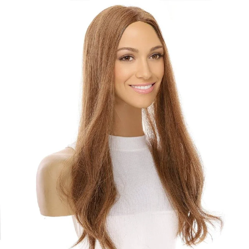 Synthetic medium - length wig with a natural - looking texture20" Diamond Mono Top Topper Strawberry Blonde