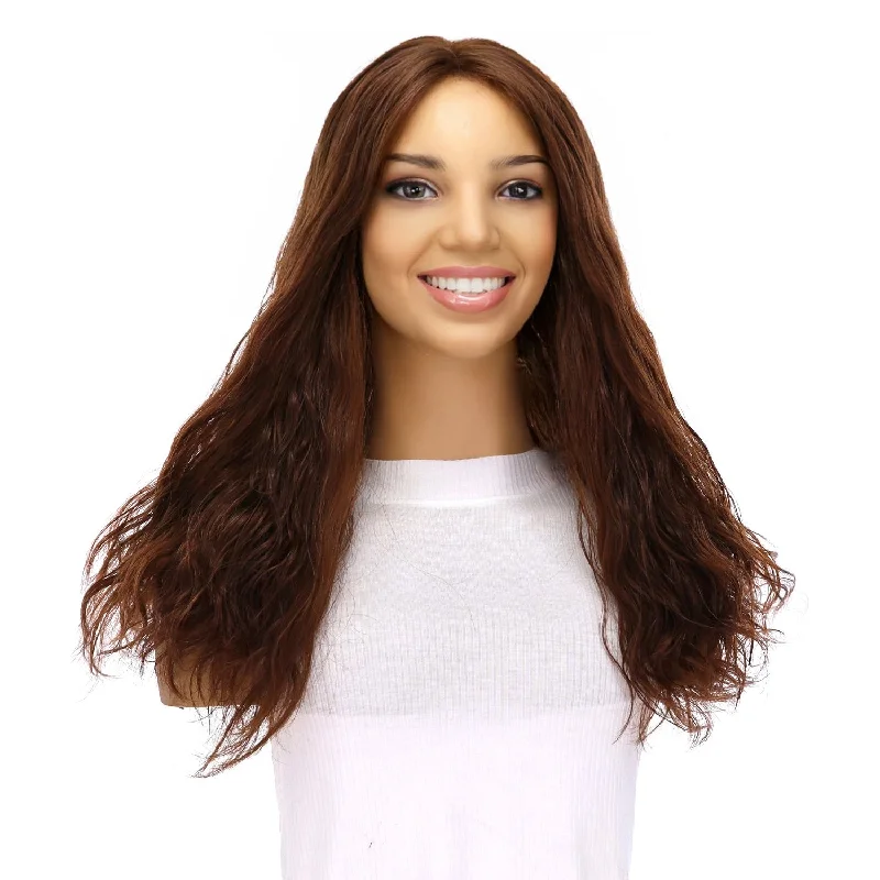 Medium - length wig with a side - swept bang for a sophisticated look20" Divine Lace Top Topper Auburn Wavy