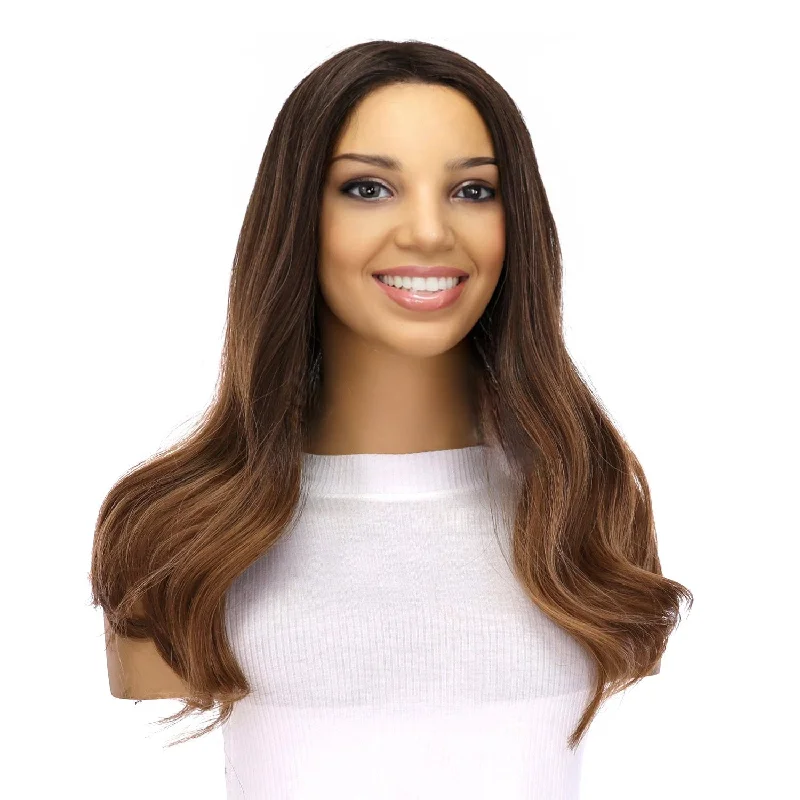 Medium - length wig with a silk - base cap for a comfortable and smooth feel20" Divine Lace Top Topper Dark Brown Ombre