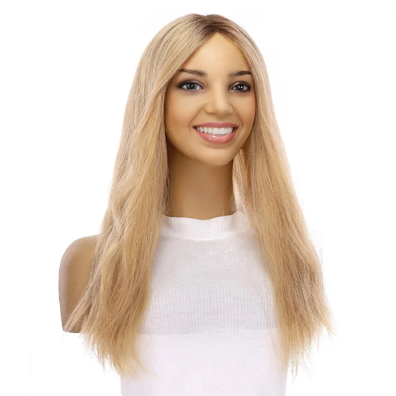 Medium - length wig with a middle - part for a classic and elegant style20" Divine Lace Top Topper Golden Blonde Wavy