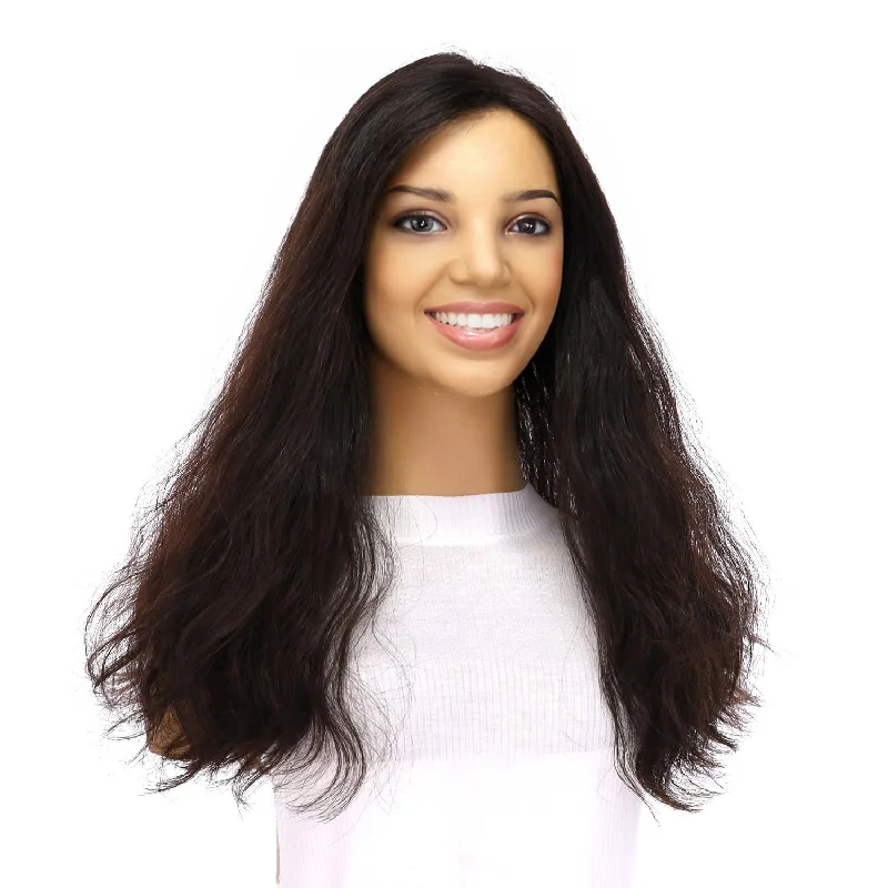 Synthetic medium - length wig with a natural - looking texture20" Divine Lace Top Topper Natural Black Wavy