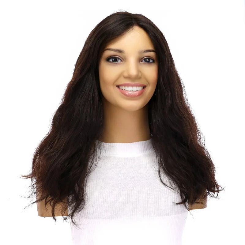 Medium - length wig with a side - part for a more flattering look20" Divine Lace Top Topper Soft Black Wavy