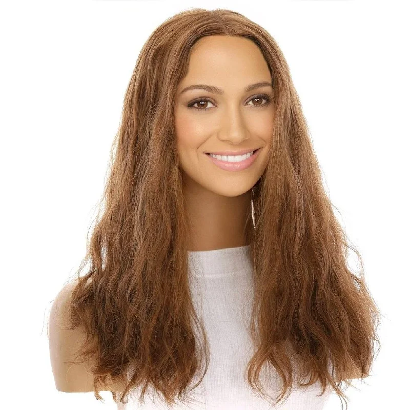 Medium - length wig with a platinum - blonde color for a bold and trendy look20" Divine Lace Top Topper Strawberry Blonde Wavy