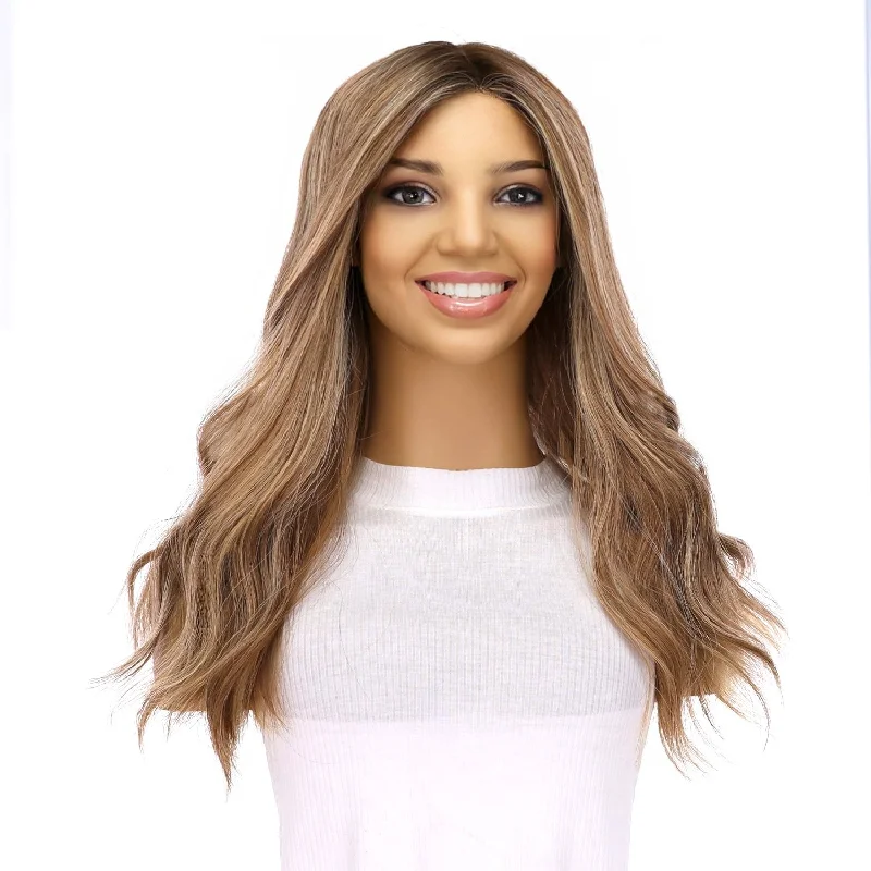 Human - hair medium - length wig for a natural and luxurious feel20" Divine Lace Top Topper Medium Blonde w/ Highlights