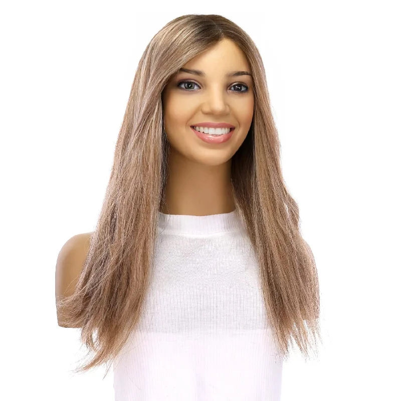 Medium - length wig with a curly texture for a bold and stylish choice20" Divine Lace Top Wig Ashy Blonde w/ Highlights Wavy