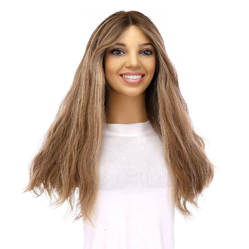 Adjustable - cap medium - length wig for a comfortable fit20" Divine Lace Top Wig Medium Blonde w/ Highlights Wavy