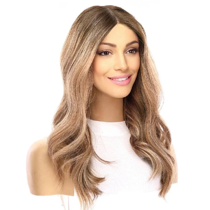 Medium - length wig with a side - swept bang for a sophisticated look20" Divine Lace Top Wig Medium Blonde w/ Highlights