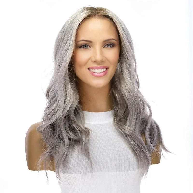 Medium - length wig with a silk - base cap for a comfortable and smooth feel20" Divine Lace Top Wig Silver Smoke Grey