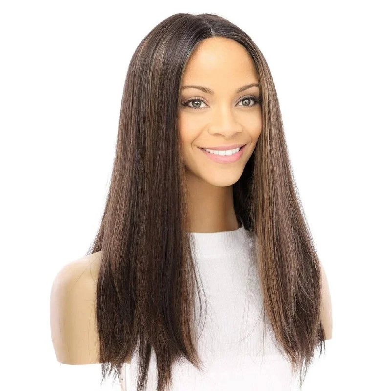 Medium - length wig with a heat - resistant formula for easy styling at home20" Divine Lace Top Wig Soft Black w/ Highlights