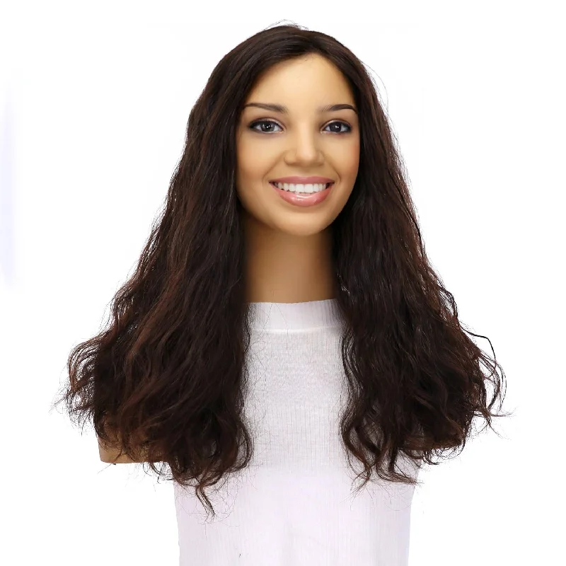 Medium - length wig in a jet - black color for a classic appearance20" Divine Luxe Lace Top Topper #2 Neutral Dark Brown Wavy