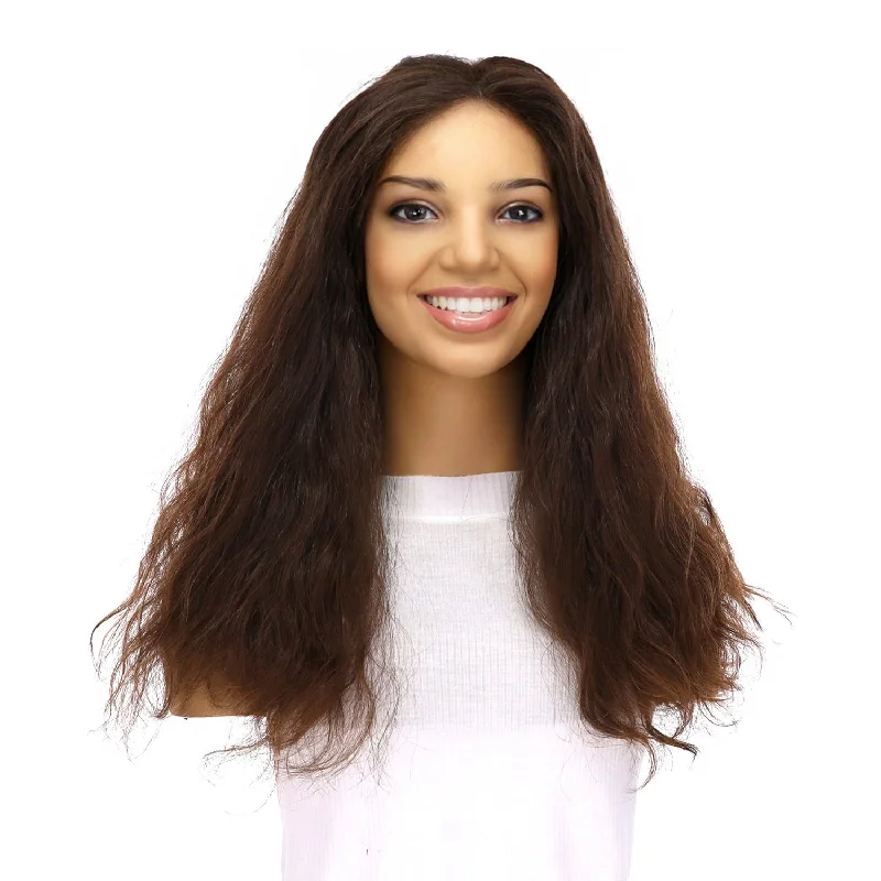 Medium - length wig with a 180 - density for a full and thick appearance20" Divine Luxe Lace Top Topper #4 Dark Brown Wavy