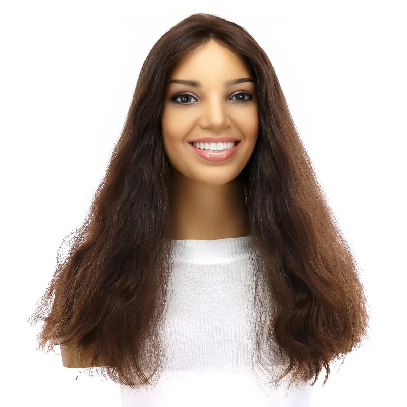 Medium - length wig with a straight texture for a sleek and modern look20" Divine Luxe Lace Top Topper #5 Warm Dark Brown Wavy